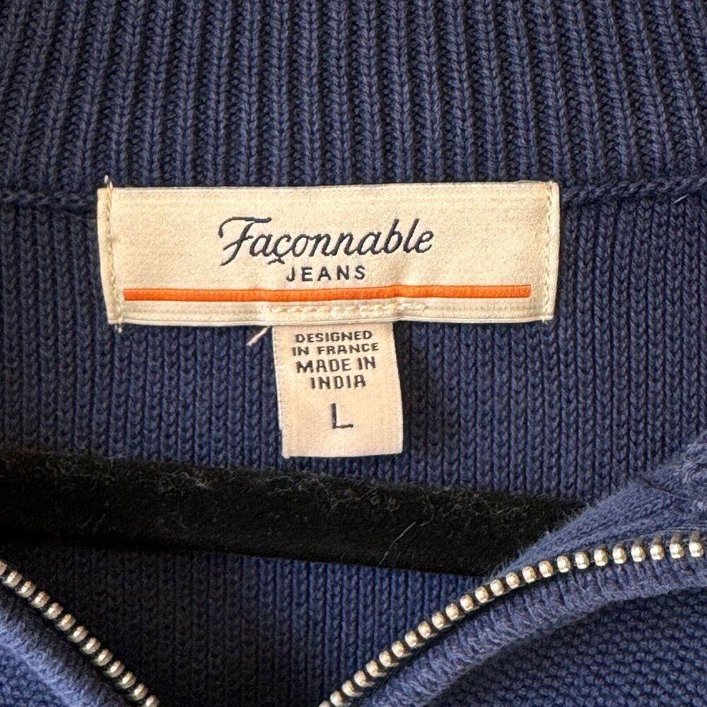 Faconnable 1/4 Zip Golf Casual Cotton Sweater Mens Size L Navy Blue Preppy - Picture 6 of 10